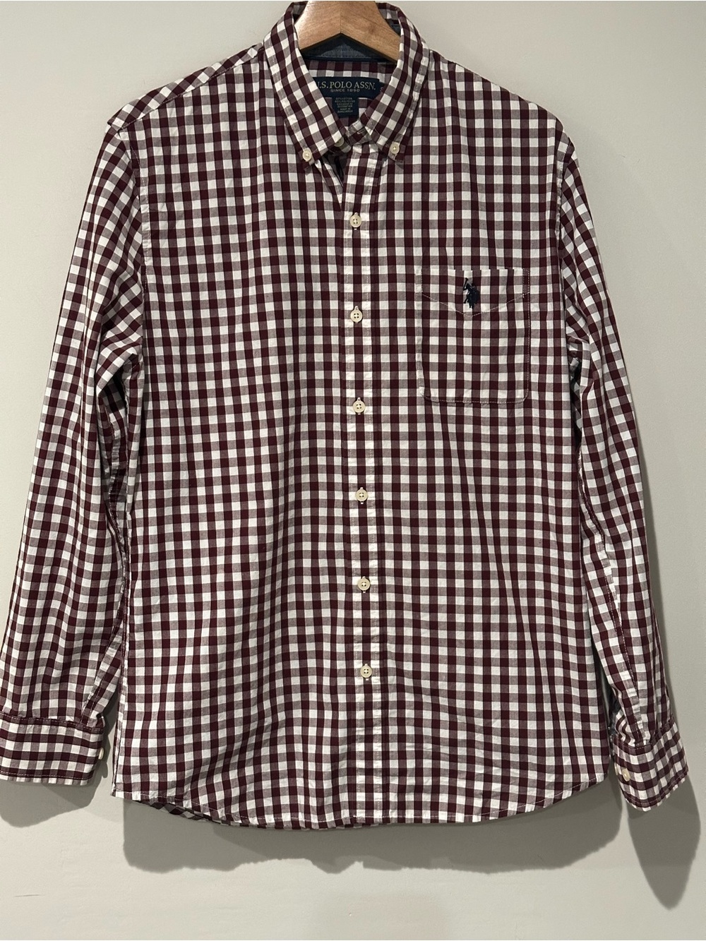 U.S. Polo Assn. Burgundy and White Gingham Button-Down Shirt